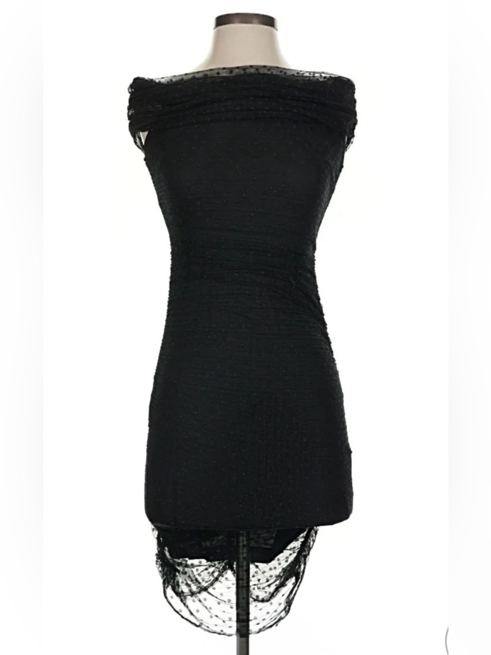 Bebe Black Strapless Lace Ruched Cocktail Dress S-EUC